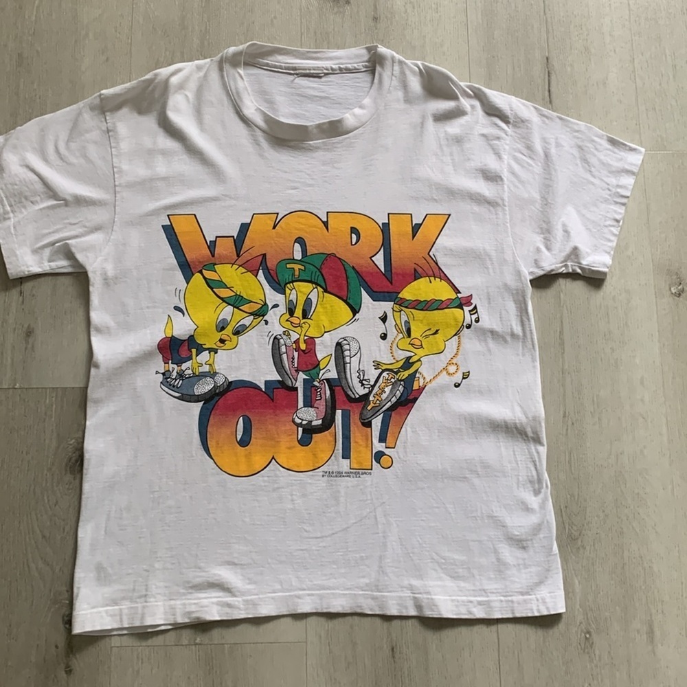 Warner Bros. Vintage 1996 Looney Tunes TWEETY WORK OUT T-Shirt One Size …‎